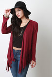 Vegan Suede Asymmetrical Fringe Cardigan