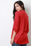 Suede Split V-Neck Long Sleeves Top