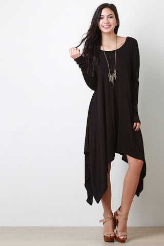 Round Neck Long Sleeves Handkerchief Maxi Dress