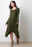 Round Neck Long Sleeves Handkerchief Maxi Dress