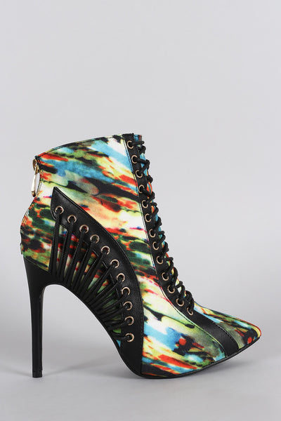 Watercolor Corset Pointy Toe Stiletto Booties