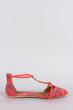 Qupid Neon Tribal T-Strap Almond Toe Flats