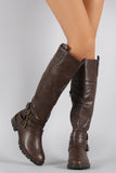 Qupid Buckle Lug Sole Riding Knee High Boots