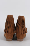 Suede Fringe Round Toe Hidden Wedge Booties