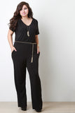 Chain Belt Straight Leg Jumpsuit