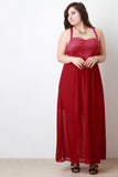 Suede Sweetheart Cross-Back Chiffon Maxi Dress