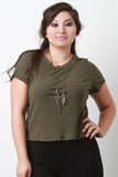 Lace Up Back Ribbed Top