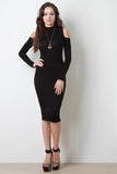 Open Shoulder Mock Neck Midi Dress