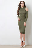 Open Shoulder Mock Neck Midi Dress