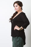 Jersey Knit Deep V-Neck Quarter Sleeves Top