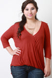 Jersey Knit Deep V-Neck Quarter Sleeves Top