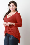 Jersey Knit Deep V-Neck Quarter Sleeves Top