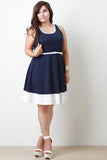 Contrast Belted Sleeveless Skater Dress