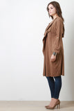 Suede Draping Open Front Longline Cardigan