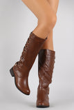 Strappy Buckle Corset Round Toe Riding Knee High Boots