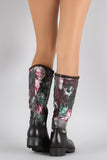 Floral Print Round Toe Knee High Rain Boots