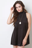 Mock Neck Sleeveless Suede Swing Dress