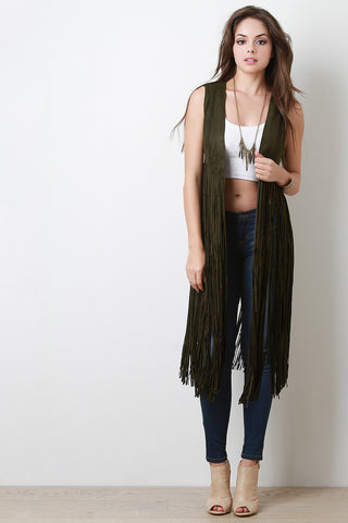 Suede Fringe Maxi Vest