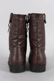 Round Toe Lace Up Combat Mid Calf Boots