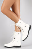 Round Toe Lace Up Combat Mid Calf Boots