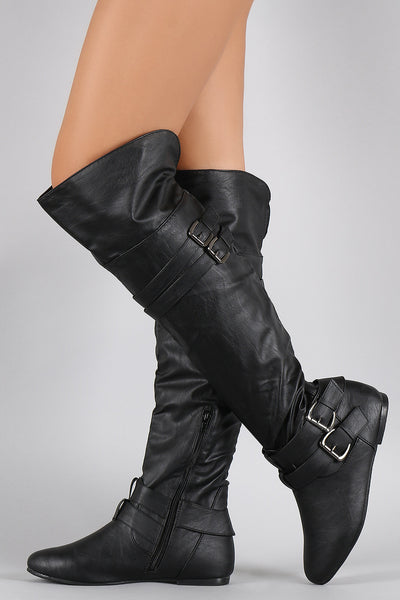 Buckle Strap Round Toe Riding Over-The-Knee Boots