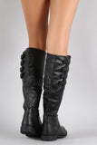 Buckled Round Toe Riding Knee High Boots