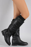 Sweater Cuff Buckle Riding Knee High Boots