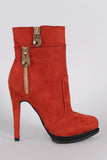 Suede Zipper Trim Almond Toe Heeled Booties