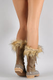 Faux Fur Cuff Lace Up Duck Mid Calf Boots