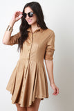 Suede Long Sleeves Button-Up Flared Dress