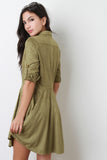 Suede Long Sleeves Button-Up Flared Dress