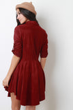 Suede Long Sleeves Button-Up Flared Dress