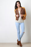 Zipped Up Two Tone Suede Fringe Long Sleeves Jacket