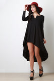 Jersey Knit Long Sleeves Raw High Low Dress