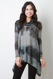 Tie Dye Turtleneck Asymmetrical Long Sleeves Sweater Top