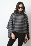 Houndstooth Knit Turtleneck Poncho