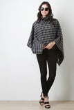 Houndstooth Knit Turtleneck Poncho