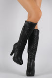 Wild Diva Lounge Quilted Lug Chunky Heel Knee High Boots