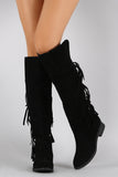 Suede Back Layered Fringe Riding Knee High Boots