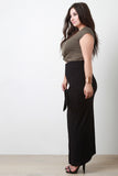 Rib Knit Tied Sash Maxi Skirt