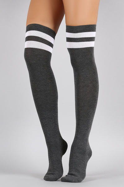 Double Stripe Thigh High Socks