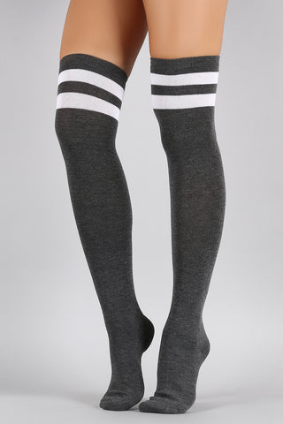 Double Stripe Thigh High Socks