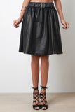 Belted Vegan Leather A-Line Skirt