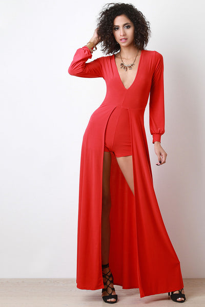 Long Sleeve Maxi Overlay Romper