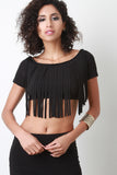 Fringe Short Sleeves Crop Top