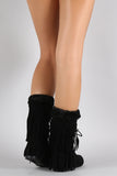 Fur Cuff Fringe Lace Up Moccasin Boots