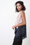 Color Block Faux Suede Fringe Vest