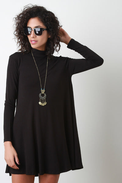 Mock Neck Long Sleeve Shift Dress