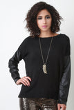 Vegan Leather Sleeves Sweater Top