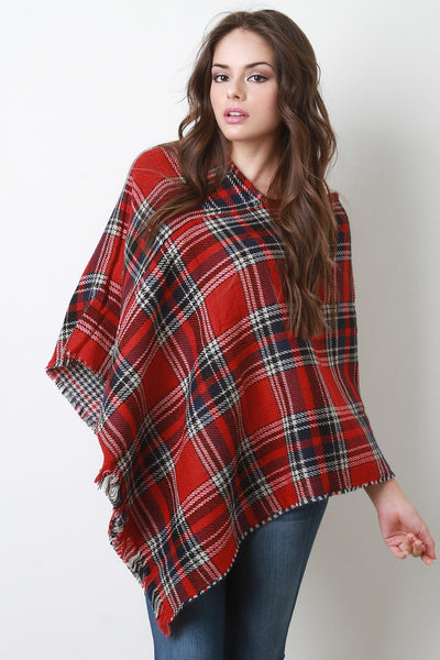 Multicolor Tartan Reversible Poncho